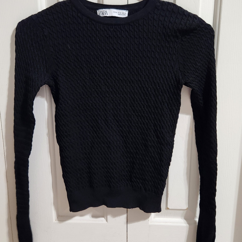 Zara Black Textured Knit Top